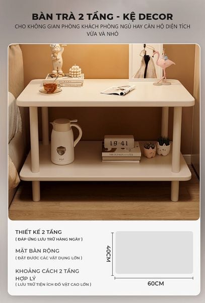 Bàn Trà Chân Sắt 2 Tầng Trắng Sang Trọng Cho Phòng Khách - GM143