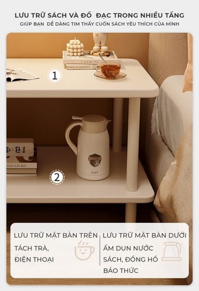 Bàn Trà Chân Sắt 2 Tầng Trắng Sang Trọng Cho Phòng Khách - GM143