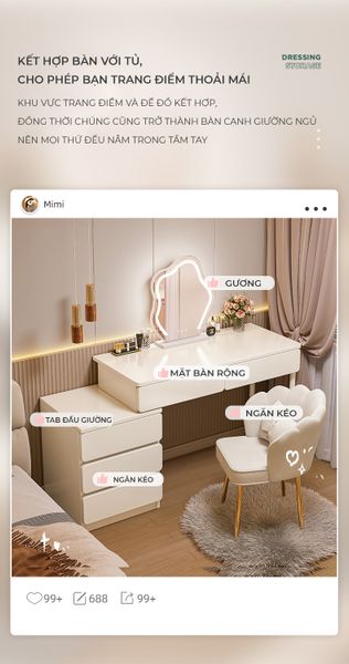 Bàn Trang Điểm Chân Sắt Full Trắng Đa Năng GAPI - GM142 (KHÔNG KÈM GƯƠNG)