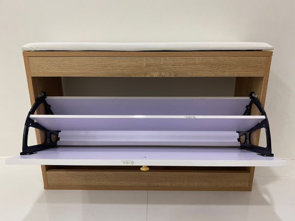 Kệ Giày, Tủ Giày Gỗ Thông Minh Cánh Lật 2 Ngăn Tiện Lợi Màu Vân Gỗ Trắng - GP102B