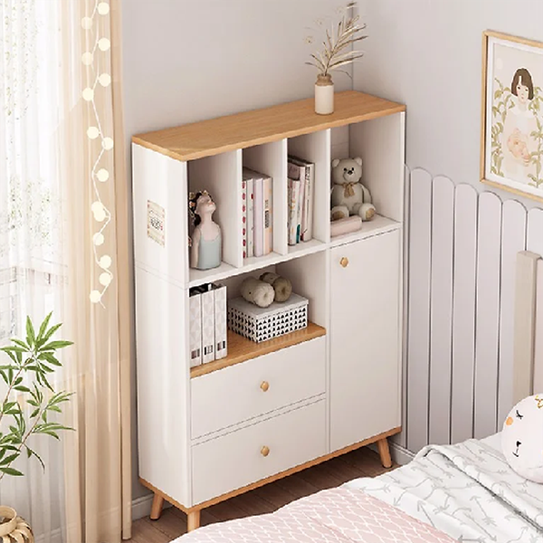 Tủ Sách Phòng Khách GAPI Màu Trắng Phối Vân Gỗ - GP167-GP168