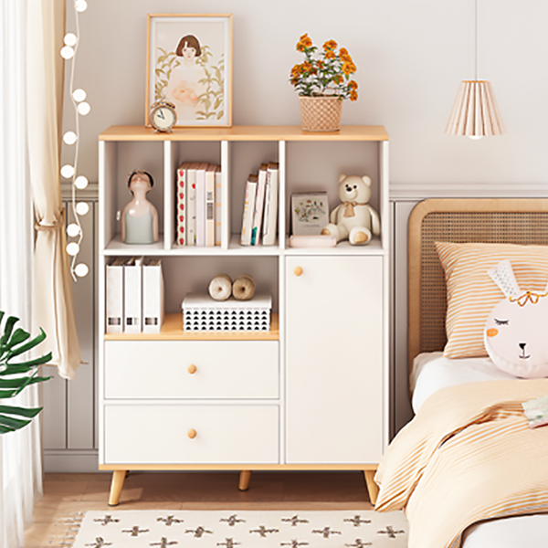 Tủ Sách Phòng Khách GAPI Màu Trắng Phối Vân Gỗ - GP167-GP168