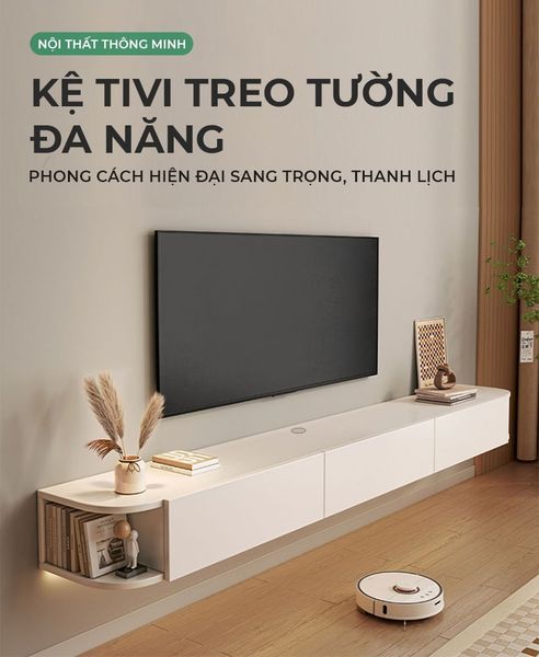 Kệ Tivi Treo Tường 3 Cánh Mở Trắng Sang Trọng Phòng Khách GAPI - GP326