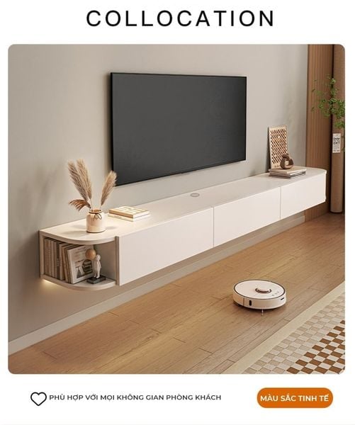 Kệ Tivi Treo Tường 3 Cánh Mở Trắng Sang Trọng Phòng Khách GAPI - GP326