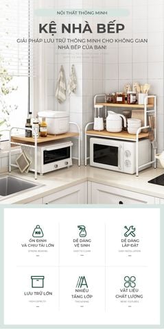 Kệ Đa Năng 3 Tầng Tiện Lợi Phòng Bếp Khung Trắng Vân Gỗ GAPI - GM140