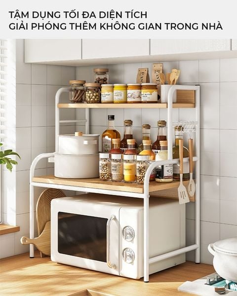 Kệ Đa Năng Đa Tầng Tiện Lợi Phòng Bếp Khung Trắng Vân Gỗ GAPI - GM141