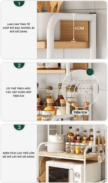 Kệ Đa Năng Đa Tầng Tiện Lợi Phòng Bếp Khung Trắng Vân Gỗ GAPI - GM141