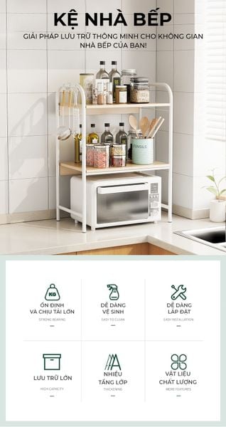Kệ Đa Năng Đa Tầng Tiện Lợi Phòng Bếp Khung Trắng Vân Gỗ GAPI - GM141