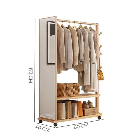 Giá treo quần áo có bánh xe kết hợp gương - GP371
