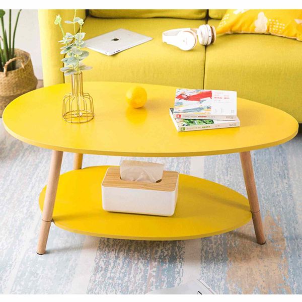 Bàn trà hình trứng 2 tầng trắng - GP56