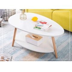 Bàn trà hình trứng 2 tầng trắng - GP56