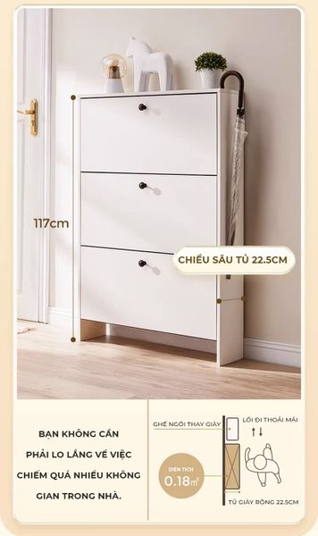 Tủ Giày 3 Cánh Lật Trắng Thông Minh GAPI - GP321.01