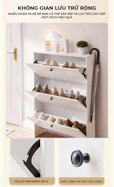 Tủ Giày 3 Cánh Lật Trắng Thông Minh GAPI - GP321.01