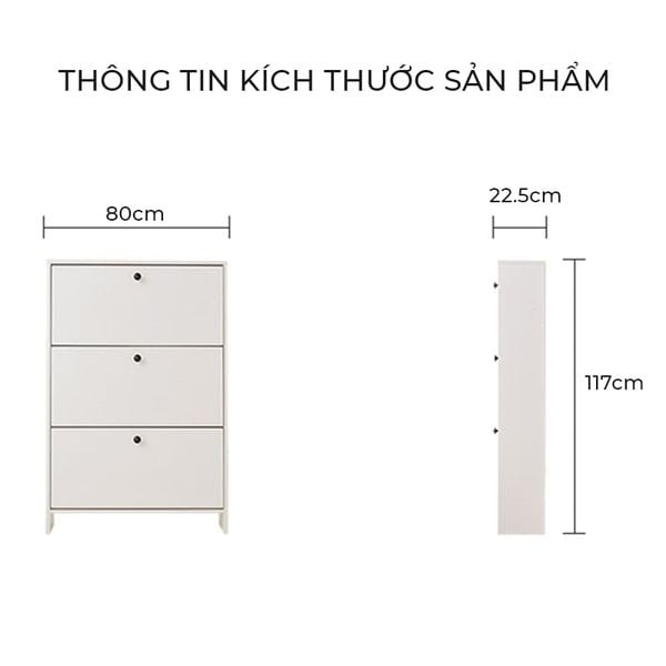 Tủ Giày 3 Cánh Lật Trắng Thông Minh GAPI - GP321.01