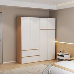 Tủ Quần Áo 4 Cánh To 2 Ngăn Kéo Trắng Vân Gỗ - GP329