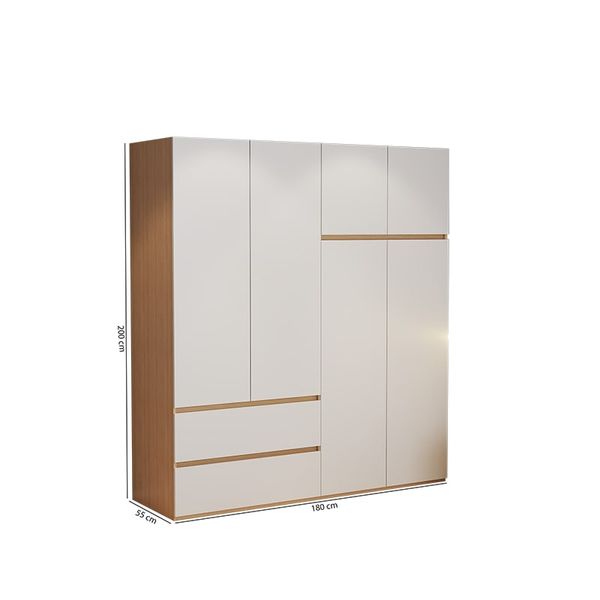 Tủ Quần Áo 4 Cánh To 2 Ngăn Kéo Trắng Vân Gỗ - GP329
