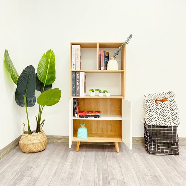 Tủ Sách Đa Năng GAPI Màu Gỗ Phối Trắng - GP106