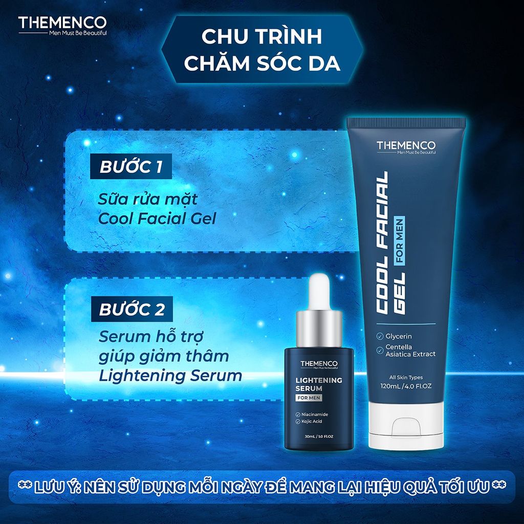Combo Sữa rửa mặt Cool Facial Gel 120mL và Serum hỗ trợ giúp giảm thâm Lightening Serum 30mL
