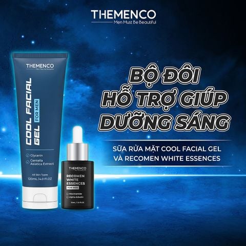 Combo Sữa rửa mặt Cool Facial Gel 120mL và Tinh chất hỗ trợ dưỡng sáng Recomen White Essences  30mL