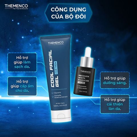 Combo Sữa rửa mặt Cool Facial Gel 120mL và Tinh chất hỗ trợ dưỡng sáng Recomen White Essences  30mL