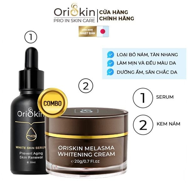 Bộ Kem Nám Tàn Nhang Dưỡng Trắng Mờ Thâm Kem Oriskin Melasma Whitening Cream 20ml Và Serum Oriskin White Skin Serum 30ml