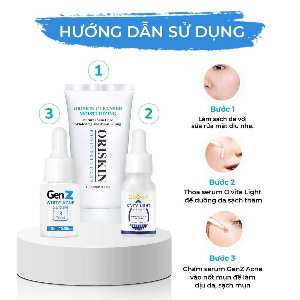 Serum Giảm Mụn Oriskin GenZ White Acne Serum Loại Bỏ Các Loại Mụn Viêm, Trứng Cá Và Mụn Đầu Đen 15ml