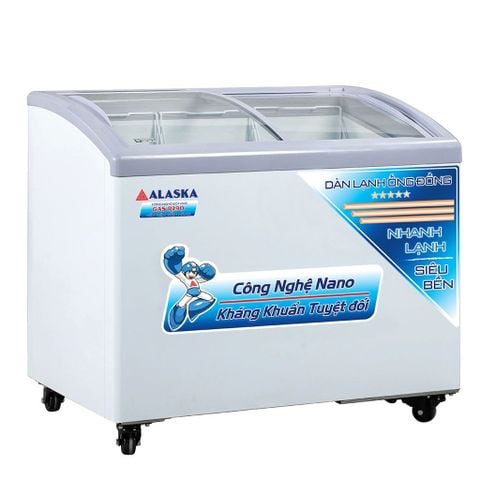 Tủ Đông Mặt Kính Cong Alaska KC-210C Dàn Lạnh Đồng