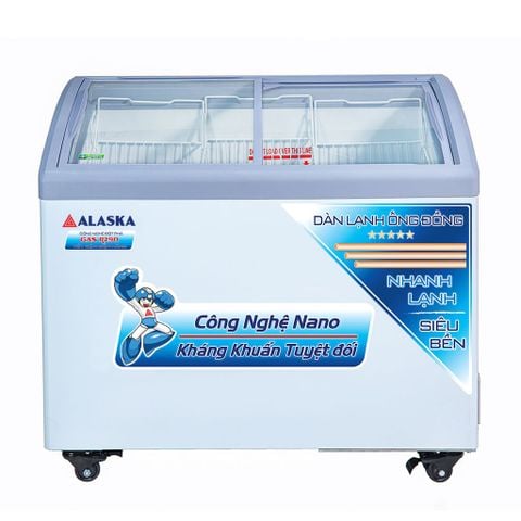 Tủ Đông Mặt Kính Cong Alaska KC-210C Dàn Lạnh Đồng