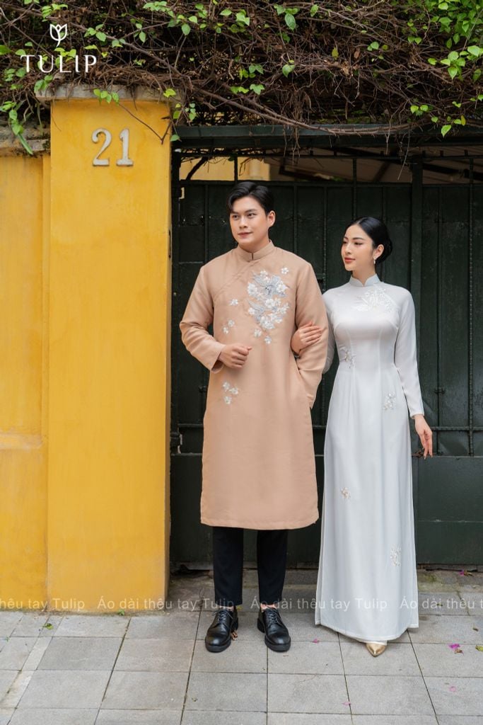 ÁO DÀI ĐÔI CẨM HOA