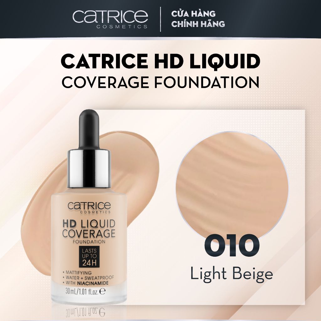 Kem nền Catrice HD Liquid Coverage Foundation che phủ tự nhiên tạo độ mịn màng cho da 30ml