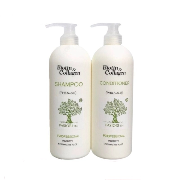 Bộ Dầu Gội Xả Phục Hồi Tóc Hư Tổn Biotin & Collagen Pasiori Voudioty Professional 500ml x 2 - Trắng