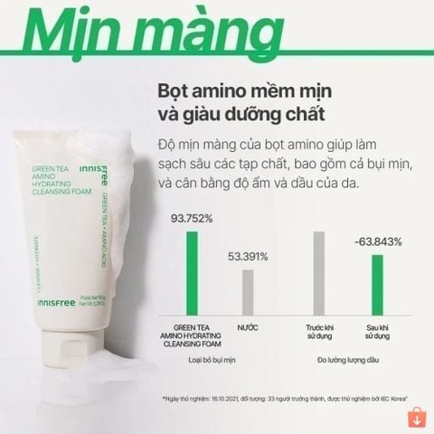 Sữa Rửa Mặt Innisfree Green Tea Hydrating Amino Acid - Bija Trouble - Volcanic Pore BHA Cleansing Foam 150g