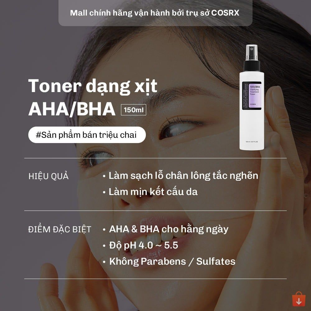 Nước hoa hồng COSRX chứa AHA/ BHA tẩy tế bào chết làm sáng da giảm mụn hiệu quả 150ml