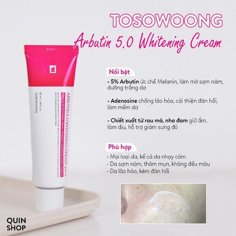Kem Dưỡng Trắng Da, Mờ Thâm Nám Tosowoong Arbutin 5.0 Whitening Cream 50ml