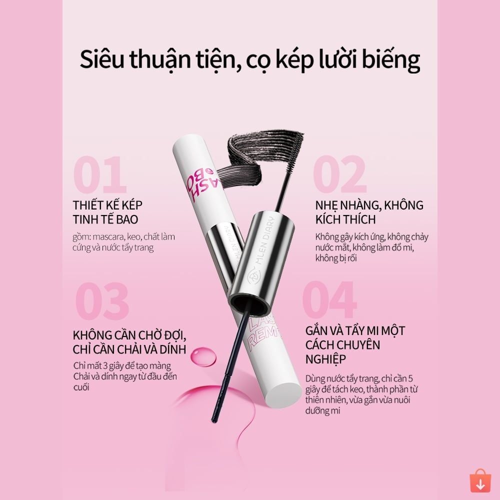 Keo 2 Đầu Mascara 4in1 Mlen Diary thiết kế tiện lợi, kết hợp dung dịch tẩy keo