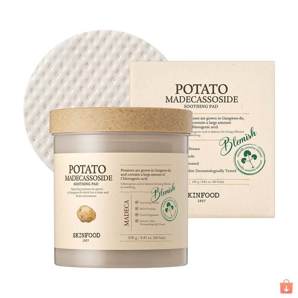 Toner Pad làm dịu và sáng da SKINFOOD Potato Madecassoside (Hộp 60 miếng)