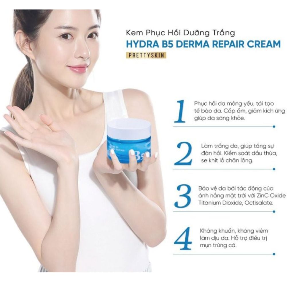 Kem dưỡng phục hồi và làm trắng da Prettyskin Hydra B5 Derma Repair Cream Pretty Skin 52ml (XANH)