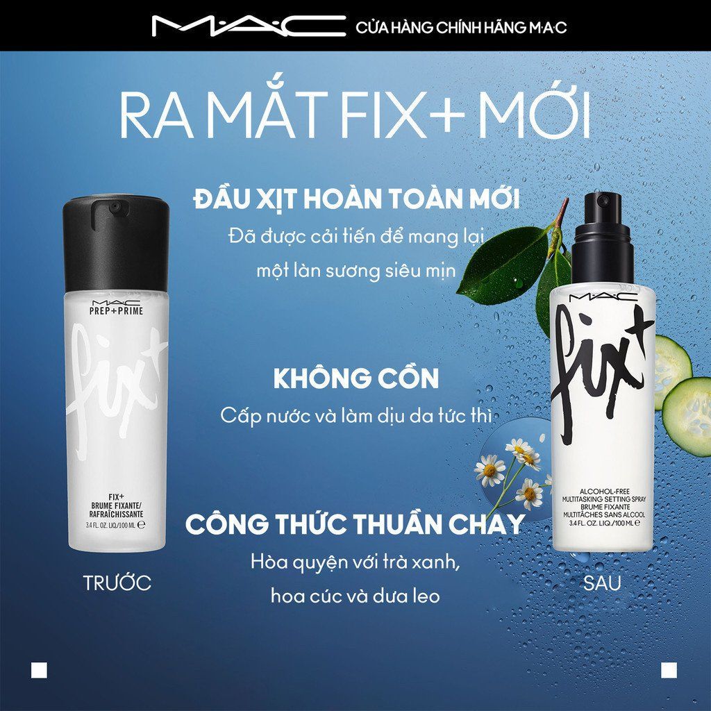Xịt makeup đa năng MAC Fix+ Alcohol Free Multitasking Setting Spray 100ml không cồn, dưỡng ẩm làm mềm da và cố định lớp