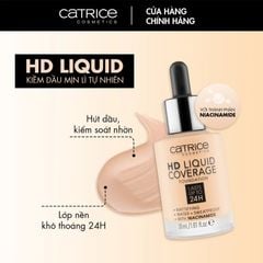 Kem nền Catrice HD Liquid Coverage Foundation che phủ tự nhiên tạo độ mịn màng cho da 30ml