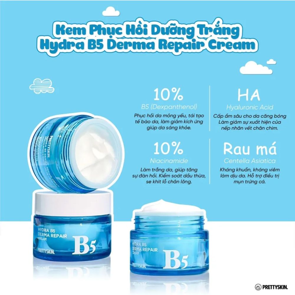 Kem dưỡng phục hồi và làm trắng da Prettyskin Hydra B5 Derma Repair Cream Pretty Skin 52ml (XANH)