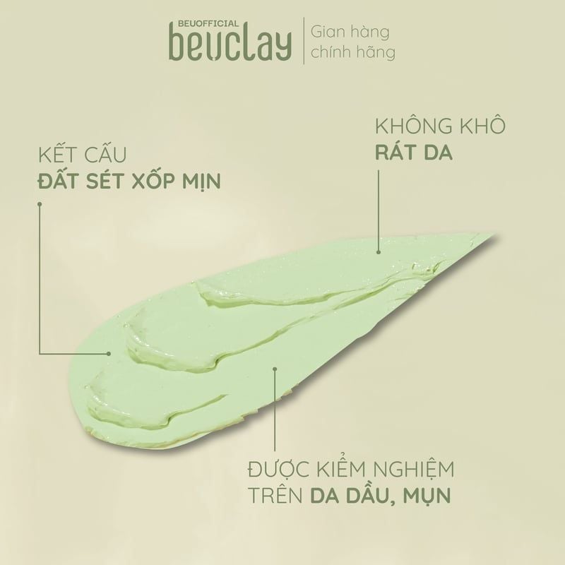 Mặt nạ đất sét BEUCLAY trà xanh sáng da, se khít lỗ chân lông, kiểm soát dầu, hỗ trợ giảm mụn cám mụn đầu đen