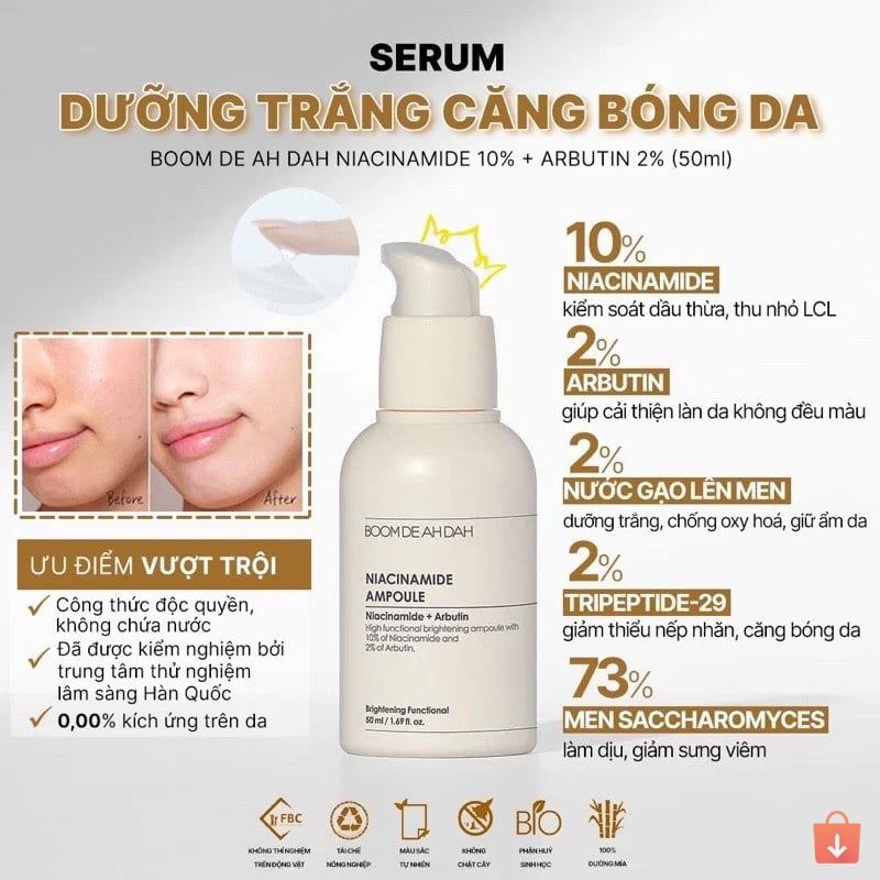 Tinh Chất Dưỡng Dưỡng Trắng, Cấp Ẩm, Làm Dịu, Cải Thiện Độ Đàn Hồi & Săn Chắc Da BOOM DE AH DAH 50ml