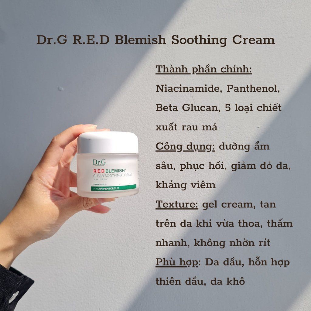 Kem dưỡng ẩm và phục hồi Dr.G/ DrG/ Drg R.E.D Blemish Clear Soothing Cream/ Moisture Cream 70ml