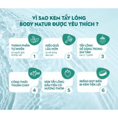 Kem Tẩy Lông Mặt, Body, Bikini, Làm Mềm Da, Nhạt Màu Lông Body Natur Cream Hair Removal Cream 200ml