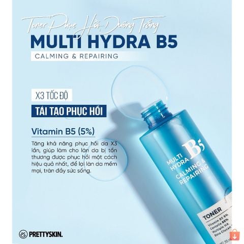Nước Hoa Hồng Phục Hồi Dưỡng Trắng PrettySkin Multi Hydra B5 Calming & Repairing Toner 205ml Pretty Skin