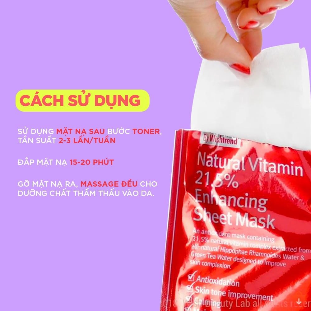 Mặt nạ cấp ẩm, dưỡng sáng đều màu da By Wishtrend Natural Vitamin 21.5% Enhancing Sheet Mask 23ml