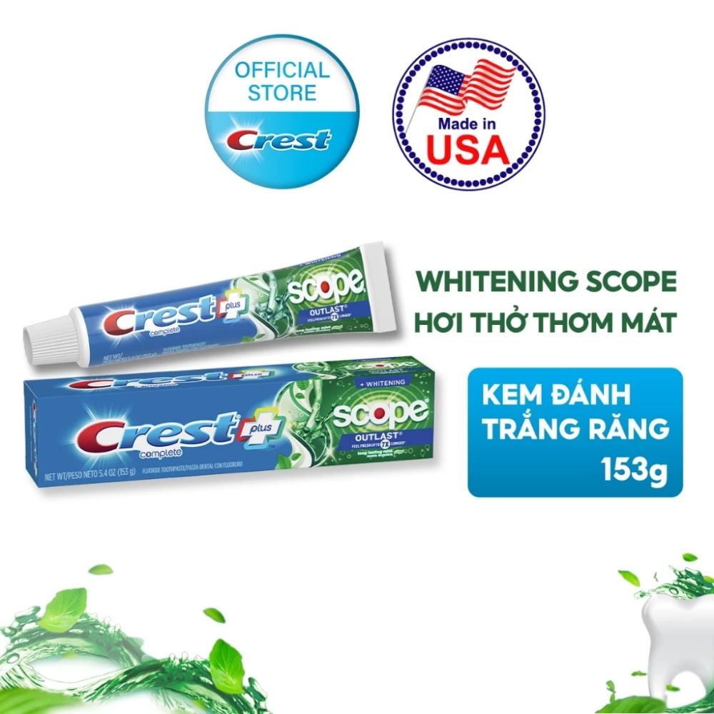 Kem Đánh trắng răng Crest 3D White Radiant Mint /Scope 93g/153g