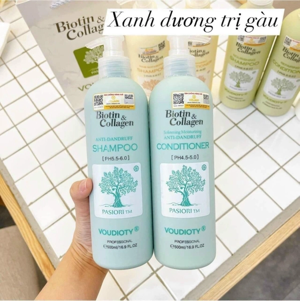 Bộ Dầu Gội Xã Phục Hồi Và Ngăn Ngừa Gàu Voudioty Biotin & Collagen Sofetening Moisturizing Anti - Dandruff ( Xanh Dương)