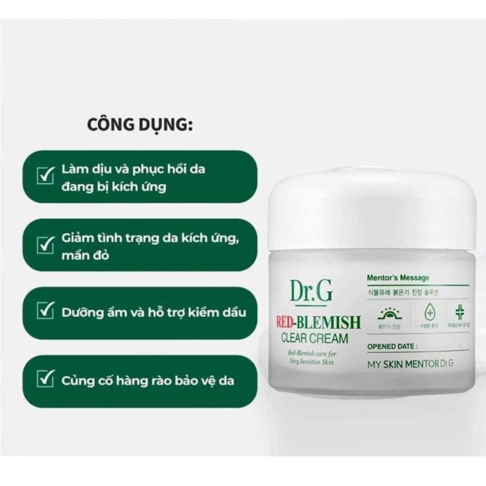 Kem dưỡng ẩm và phục hồi Dr.G/ DrG/ Drg R.E.D Blemish Clear Soothing Cream/ Moisture Cream 70ml