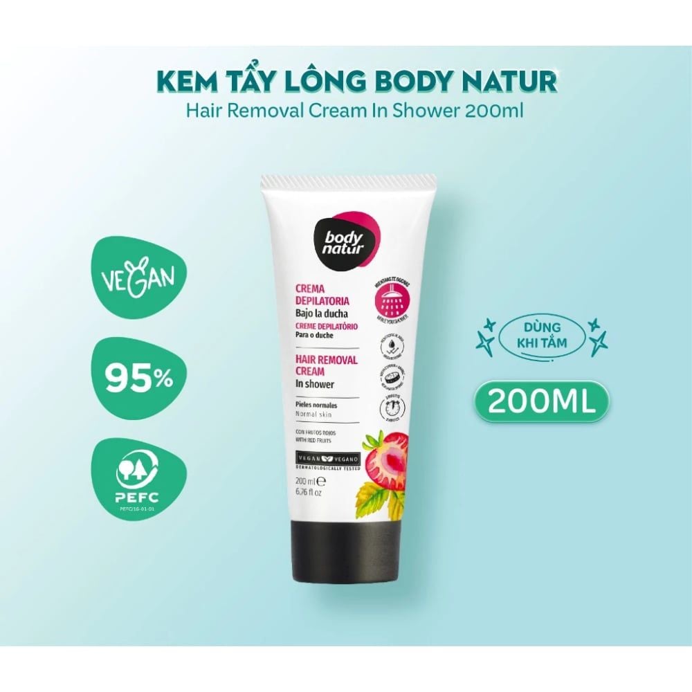 Kem Tẩy Lông Mặt, Body, Bikini, Làm Mềm Da, Nhạt Màu Lông Body Natur Cream Hair Removal Cream 200ml